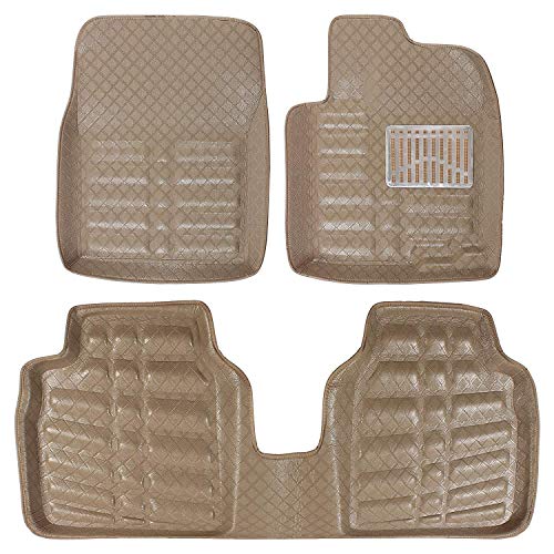 Image of Oshotto 4D Artificial Leather Car Floor Mats Compatible with Maruti Suzuki A-Star - Set of 3 (2 pcs Front & one Long Single Rear pc) - Beige