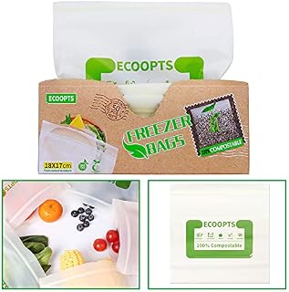 50 Pack ECOOPTS 100% Compostable Food Storage Freezer Bags Storage Zipper Bags BPA-Free Sandwich Bags Frozen Safe(7×6.7 in)