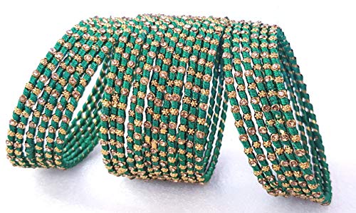 Image of Swara Creations Multicolored Metal bangles /kada Set wrapped in Silk Thread & golden dots for Women & Girls (24 Pcs)
