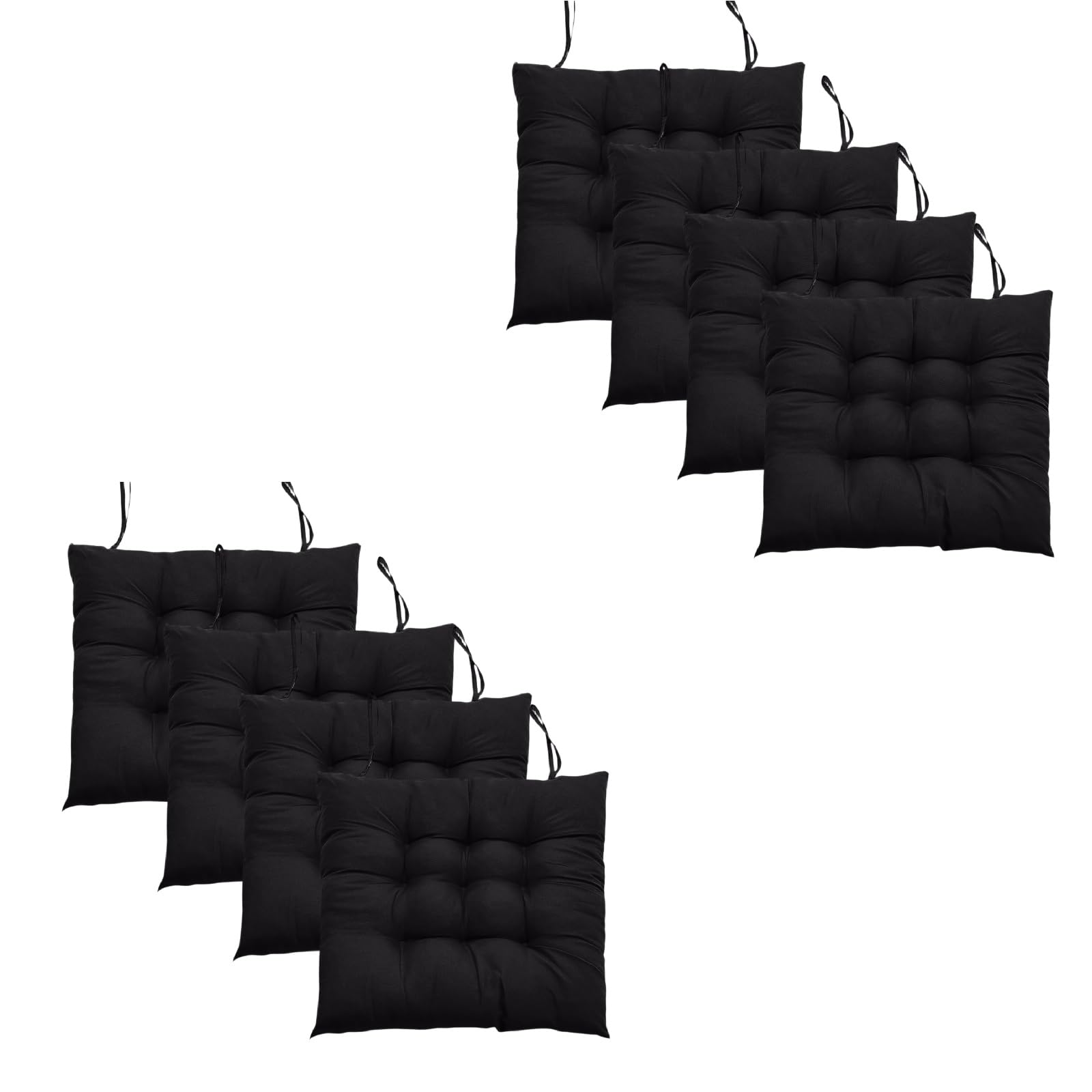 Holdfiturn Seat Pads for Dining Chair 40x40cm Garden Chair Cushions with Ties Comfortable Washable Square Seat Pad for Garden Kitchen Dining Outdoor Office Classroom (8Pcs Black)