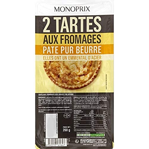 Monoprix Tartes aux fromages, pate pur beurre - Les 2 tartes de 130g - 260g