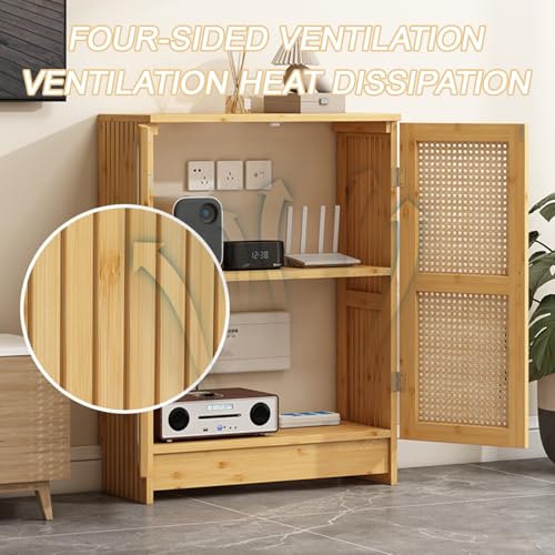 Armoire de rangement en rotin WiFi pour routeur, boîte de rangement en bambou avec étagères réglables pour la maison et le bureau, étagères de rangement invisibles