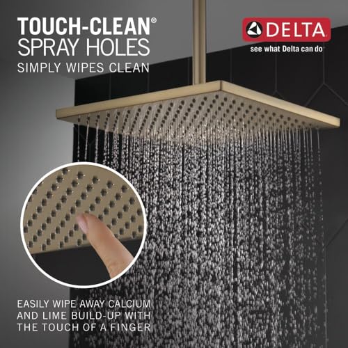 Delta Brushed Gold Rain Shower Head, Antique Gold Single Setting 12 Inch Square Shower Head, Showerheads, 2.5 GPM Flow Rate, Champagne Bronze 52159-CZ25 - image 4