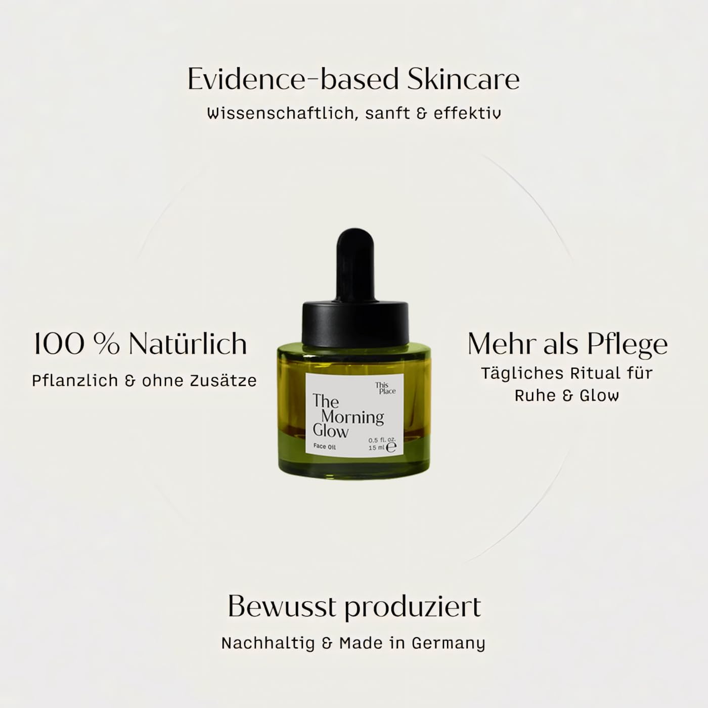 This Place The Morning Glow Gesichtsöl, Schnell Einziehend, 15 ml | Feuchtigkeitsspendend, Antioxidativ und Ausgleichend für Strahlende Haut, mit Traubenkernöl, Vitamin C und Squalan