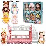 SwankyStyle 6 Pcs Adorable Mini Baby Dolls with Cute Animal Outfits & bunk Bed , Realistic Mini Babies & Dolls for Endless Fun(Style C)