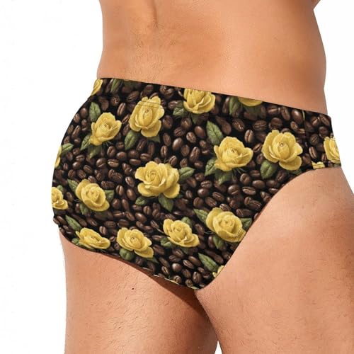 Yellow Roses Coffee Beans Men's Swim Briefs Low Waist Bikini Swimsuit Underwear Beach Swimwear3