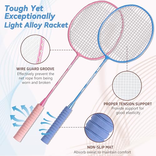 Image of Badminton Set for Beginners, Families & Adults | 2 /4 /6 Rackets, 3 /6 Shuttlecocks & 1 Carrying Bag. Great for Backyard, Park, Garden, Lawn & Beach. Perfect Outdoor Sports Game