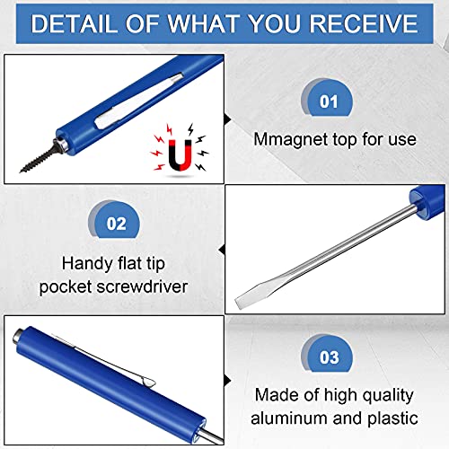 Image of Honoson 10 Pieces Pocket Screwdriver Mini Tops and Pocket Clips Magnetic Slotted Small Screw Driver with a Single Blade Head for Mechanical, Electrician(Blue)