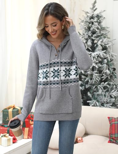 Image of CiCiBird Women's Fall Hoodies Sweater V Neck Waffle Knit Top with Pocket | Loose Fit, V Neck Button, Adjustable Drawstring, Long Sleeve, Kangaroo Pocket, Weekend Errands, Daily Wear, Work Casual