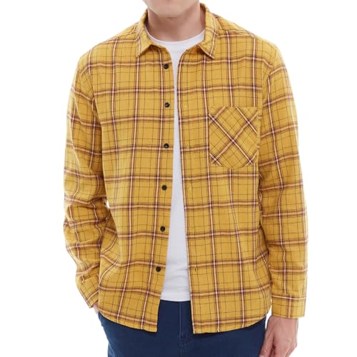 Men's Plaid Flannel Regular Fit Shirts Warm Button Down Long Sleeve Work Casual Shirt