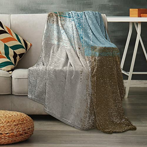 Fleece Throw Blankets For Couch,Graffiti Art Aqua Blue Brown Gray Soft Flannel Bed Throws,40X50In Lightweight Cozy Sofa Blankets,Abstract Color Block Artwork Fluffy Warm Blanket For Home Decor #TOP4