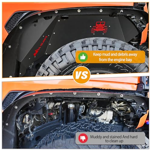 Image of Nilight Front Inner Fender LinersWheel Cover Fit for 2018 2019 2020 2021 2022 2023 2024 2025 Wrangler JL JLU & Gladiator JT 4 Doors 2 Doors Unlimited Bolt-on Style Fender Flares Splash Guards