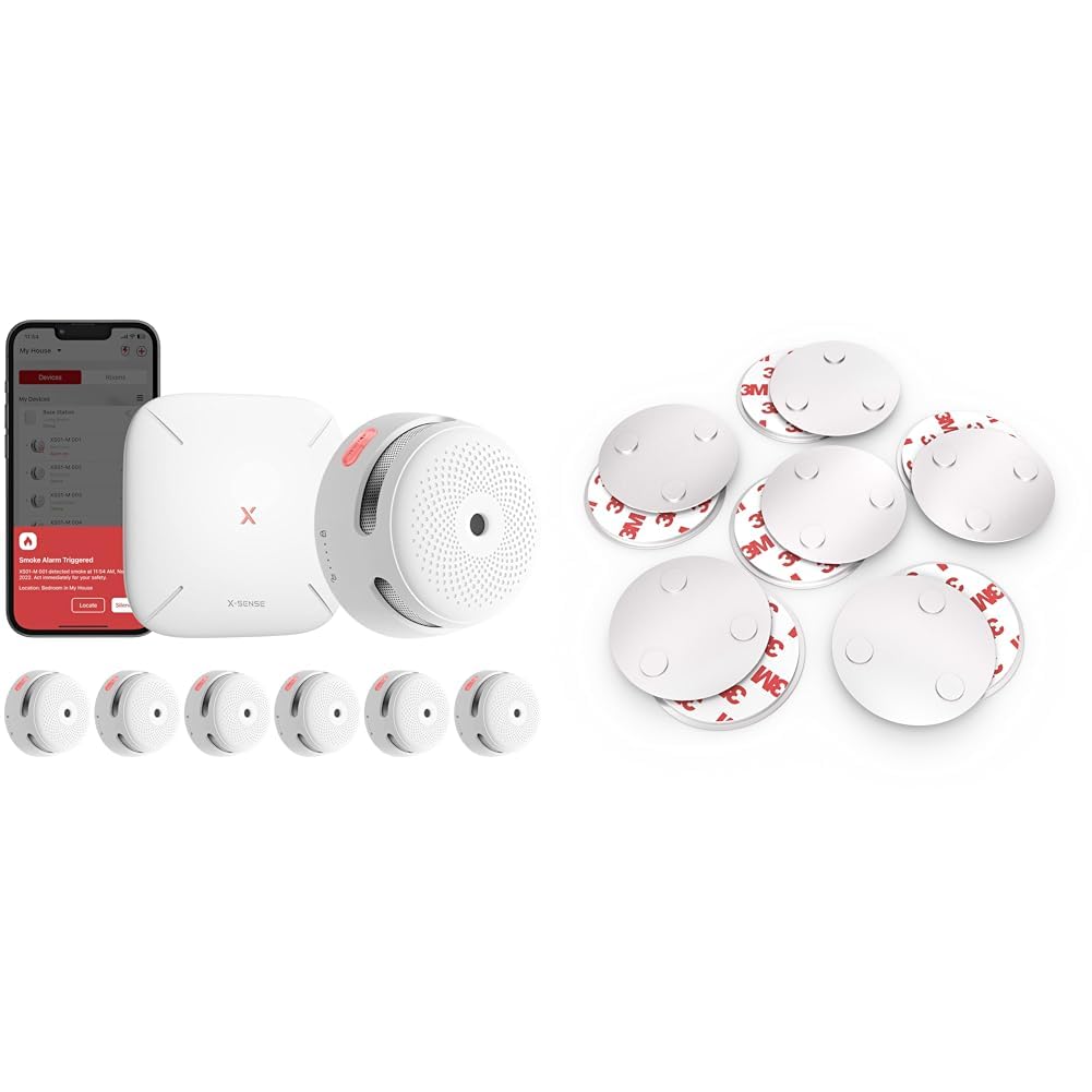 X-Sense XS01-M ProConnected Rauchmelder mit SBS50 Basisstation & conecto CC50473 Magnetbefestigung universell magnetisch für Rauchmelder Warnmelder Rauchwarnmelder 6, Silber, 6er Set Magnethalterung