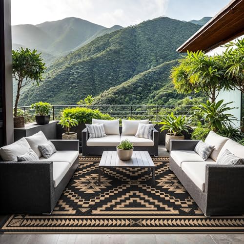Image of GENIMO Outdoor Rug, Waterproof Plastic Rugs for Patio, 5'x8' Dark Brown