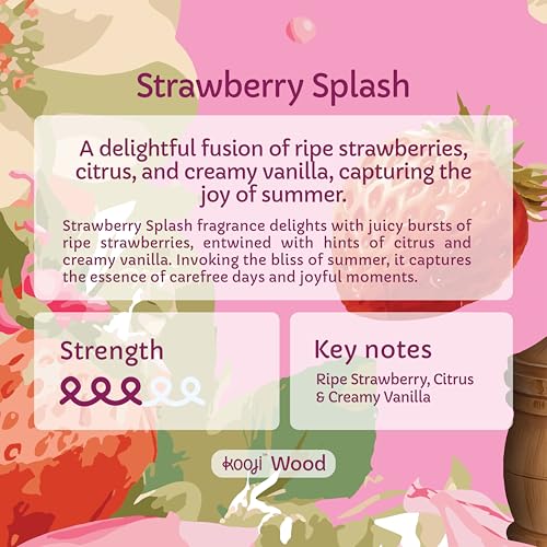 Image of Kooji Wood - Strawberry Splash - Car & Home Perfume - 12ml | Premium Freshener - Ripe Strawberry, Citrus & Creamy Vanilla Notes - 100% Indian Ingredients - Long-Lasting Aroma - Up to 90 Days