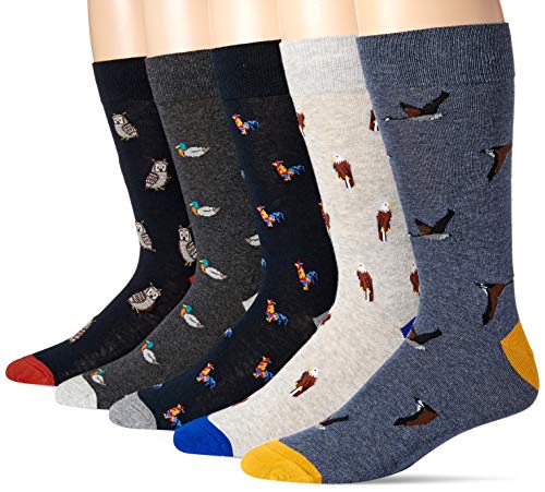Amazon Essentials Men's Patterned Dress Crew Socks, 5 Pairs