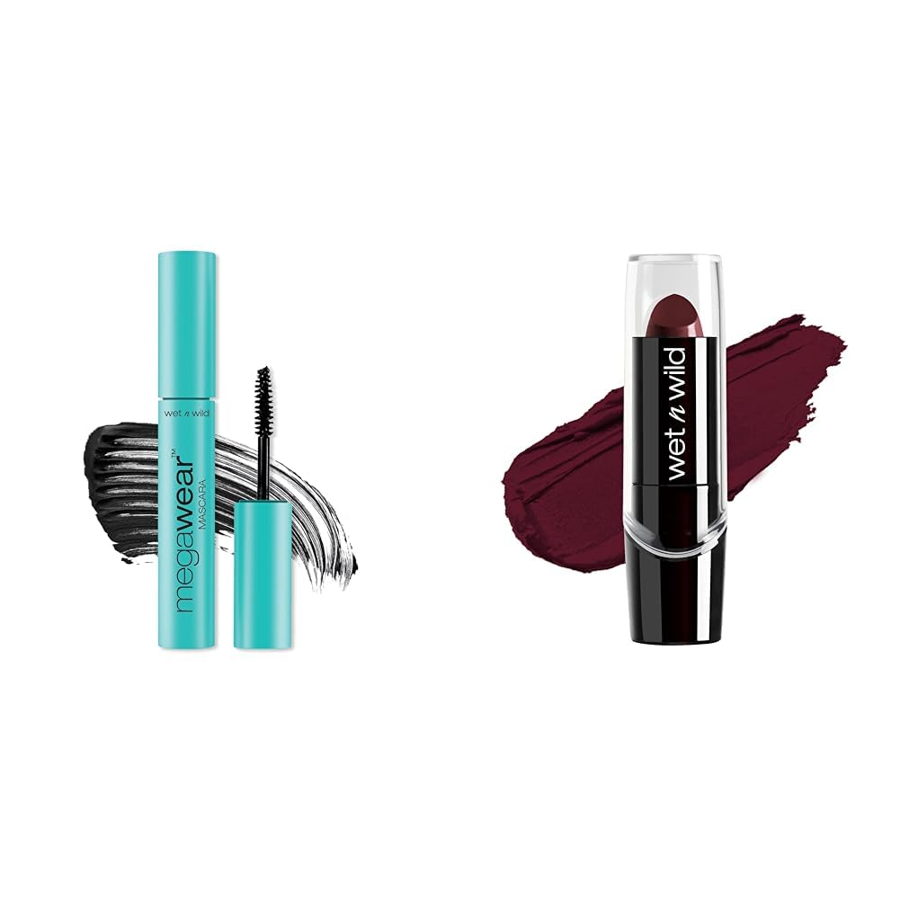 wet n wild Enhance and Define Megawear Mascara and Silk Finish Lipstick, Hydrating Lip Color
