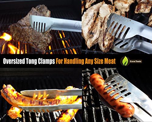 Pinzas para parrilla, 20% más gruesas de acero inoxidable que no se doblan – Apto para lavavajillas, mango largo de 43 cm que protege del calor de la barbacoa – Soporte de bloqueo para fácil