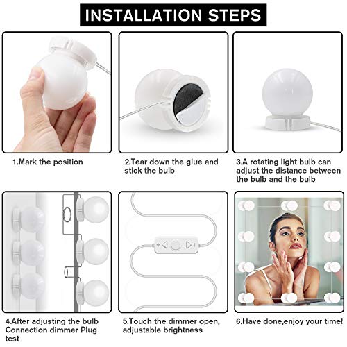 Vanity Mirror Lights Kit,LED Lights for Mirror with Dimmer and USB Phone Charger,LED Makeup Mirror Lights Kit Hollywood Style Lighting Fixture Strip 6500k for Bathroom Dressing Room Vanity Table