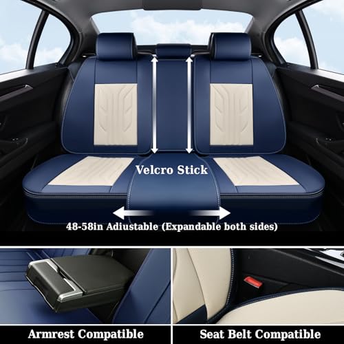 Image of Coverado Car Seat Covers Full Set, Leather Seat Covers for Cars, Waterproof Automotive Seat Covers Car Seat Protectors Car Accessories Universal Fit for Most Sedans SUV Pick-up Truck(Blue&Beige)