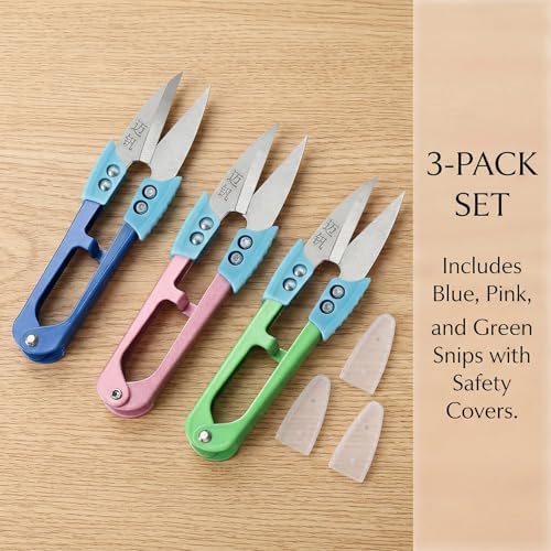 UPEOXT 3 Pack Sewing Scissors Thread Snips, Small Fabric Cutter with Cover, Mini Yarn Shears for Embroidery Knitting Crochet, Sewing Supplies, Crafting Supplies, Sharp Trimming Accessories, 4.25 Inch - 3