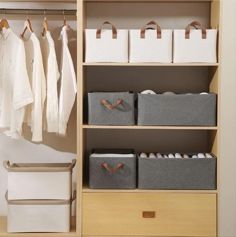 Image of TEKCOOL 4 Pcs Wardrobe Organizer for Clothes with Metal Frame Rectangle Storage Baskets for Clothing Fabric Storage Box with Handles Shelf Basket for Storage Clothes Pants Jeans Sweater (Grey)'