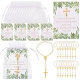 ORIGACH Juego de 60 rosarios para bautizos, incluye mini rosarios, bolsa de organza, tarjetas de agradecimiento para bautizos, bodas, celebraciones cristianas, funerales y regalos para la primera