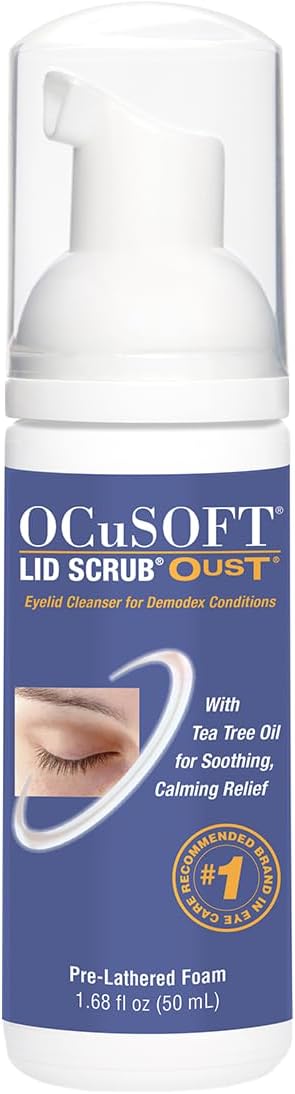 Oust Demodex Foam Cleanser - Extra Strength - Foaming Cleanser for Eyelids & Eyelashes with Tea Tree Oil - Eyelid Cleanser to Remove Oil, Debris & Pollen - 1.68 fl oz | Tea Tree Oil, For Lid & Lash Debris, Clean, Refreshing Feel, Foam Pump