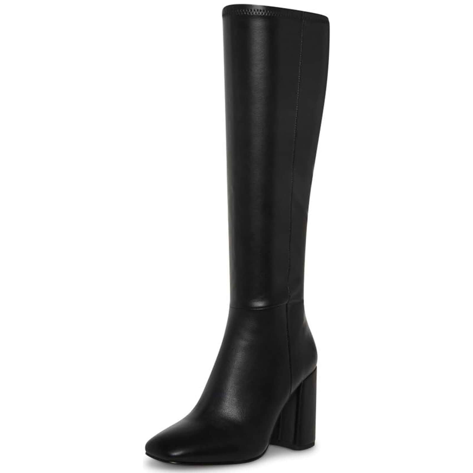 SOVANYOU Women's Faux Leather Tall Boots Fashion Square Toe Chunky Heel Knee High Boots with Side Zip