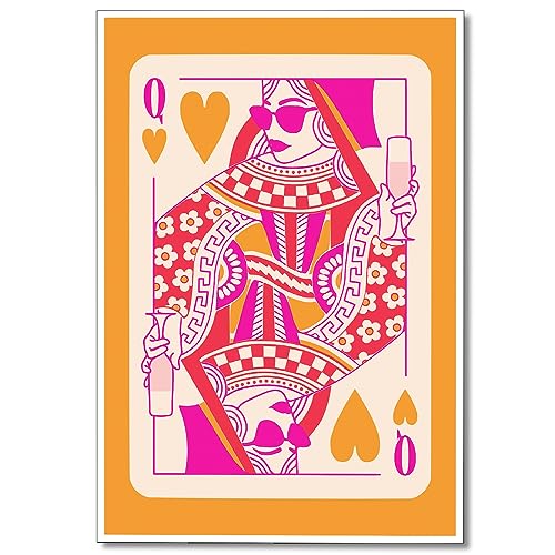 Wodkodnxy Poster rosa con carte da poker, poster con scritta "Lucky You" Queen of Hearts, per l'estetica della stanza, decorazione da parete per camera da letto e dormitorio, 30,5 x 40,6 cm, senza