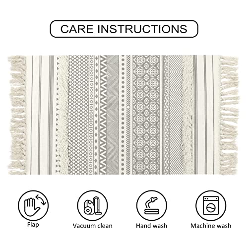 Seavish Boho Runner Rug,2X4.4 Cotton Area Rug Bedroom Rug Tufted Bohemian Geometric Hand Woven Fringe Throw Rugs Shag Accent Tassel Rug For Indoor Bathroom Kitchen Laundry Dorm #TOP7