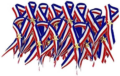 Borang 48 Bulk Patriotic Ribbon with Gold Star (Red, White, and Blue),for Holiday Seasons and Christmas