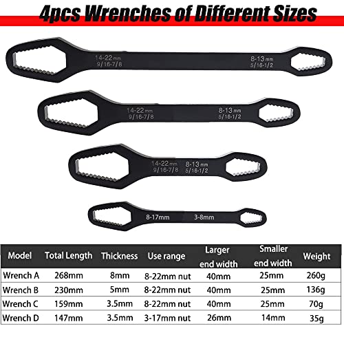 Saipe 4Pcs Universal Multifunctional Wrenches Set Adjustable Double-Head Torx Wrench Self-Tightening Spanner Hand Tools For 3Mm-22Mm Nuts #TOP2