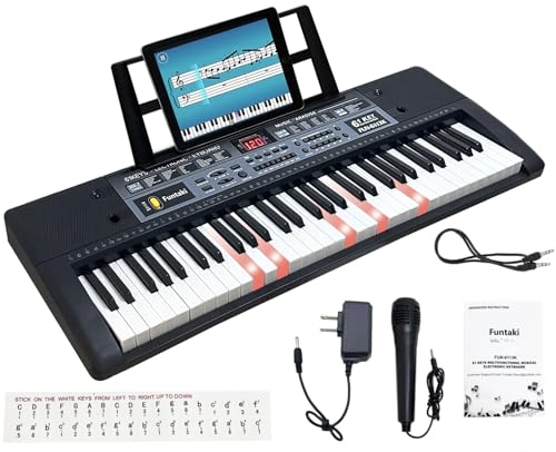 Funtaki Teclado de piano eléctrico de 61 teclas con teclas iluminadas, teclados sintetizadores...