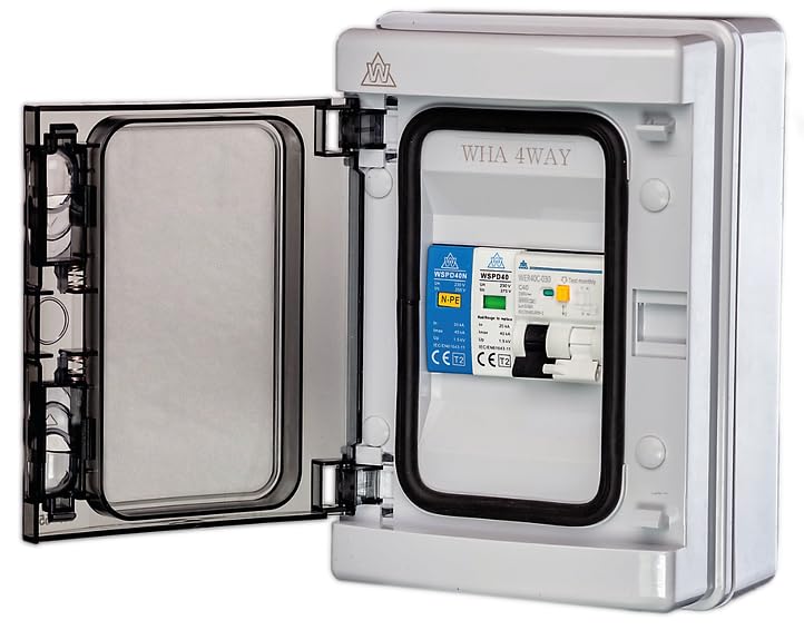 IP65 EV Consumer Unit with Type A DP B32 RCBO, SPD, Circuit Breakers Vehicle Consumer, and Earth Leakage Protection - Weatherproof, Type High Immunity, 32A Current