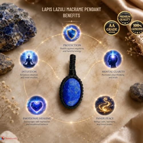 Image of REMEDYWALA Gemstone Macrame Pendant for Reiki & Crystal Healing, Natural Stone