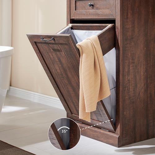 Image of IFGET Tilt Out Trash Can Cabinet, Trash Cabinet w /Drawer, Brown