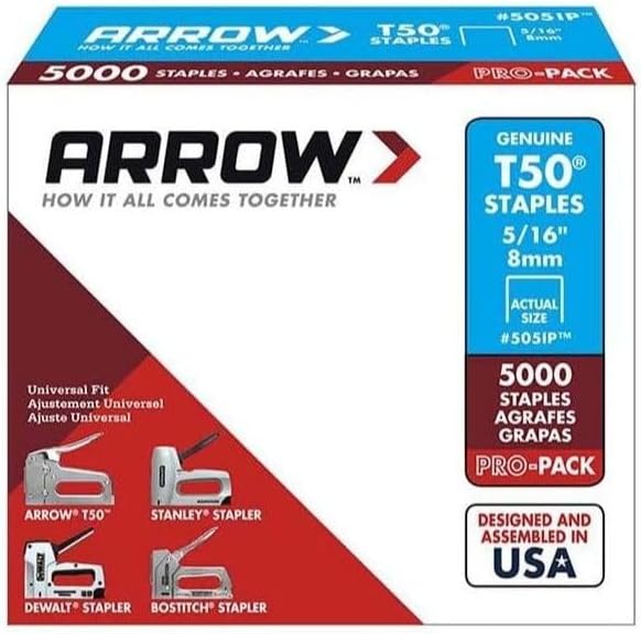 4 Pack Arrow Fastener 505IP T50 5/16" Heavy Duty Steel Staples 5000 per Package