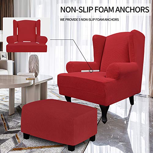 Image of Easy-Going Stretch Large Wingback Chair Sofa Slipcover Christmas Red