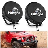 Nilight 7 Inch Round Offroad Driving Pod Light Cover, 7.25 In Diameter Black Leather Protective Cover for Auxiliary Ditch Fog Bumper Headlight on Jeep Truck SUV ATV UTV Tractor