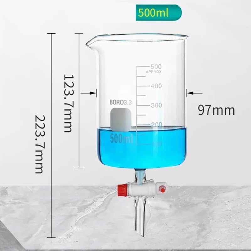 Matraz de vidrio de alto contenido en borosilicato Vaso de vidrio de borosilicato alto de perfil bajo con bomba de vacío de PTFE laboratorio de 500-5000 ml(500ml)