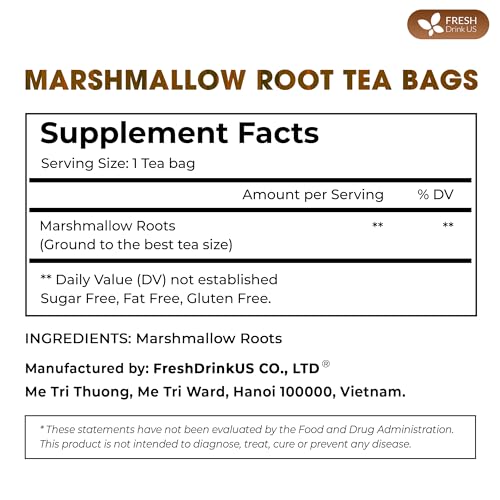Image of FreshDrinkUS, Premium 55 Marshmallow Root Tea Bags, 100% Natural & Pure from Marshmallow Root, Eco-Conscious Tea Bags, Herbal Tea. No Sugar, No Caffeine, No Gluten, Vegan.