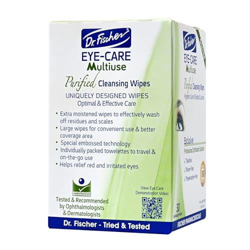 Image of Dr. Fischer Eye Wipes - Hypoallergenic Eyelid Wipes for Everyday Eye Cleansing and Gentle Makeup Remover. (6 packs of 30 wipes each)