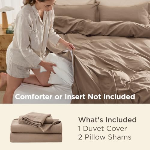 Image of Bedsure Brown Duvet Cover Full Size - 3 Pieces Prewashed Extra Soft Cotton-Like Polyester Bedding Set, Includes 1 Duvet Cover 80x90 Inches with Zipper Closure & 2 Pillow Shams, No Comforter
