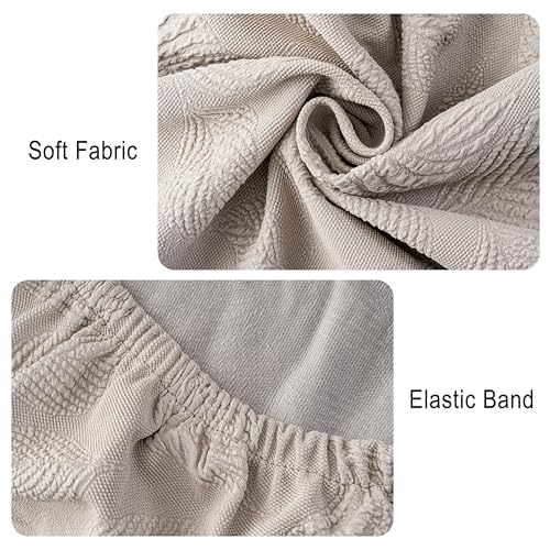 Image of Genina Waterproof Dining Chair Cover Set of 4,Kitchen Chair Cover,Warm Grey | Stretch Dining Room Chair Slipcovers with Leaf Jacquard,Removable Kitchen Chair Protector for Home,Restaurant,Banquet