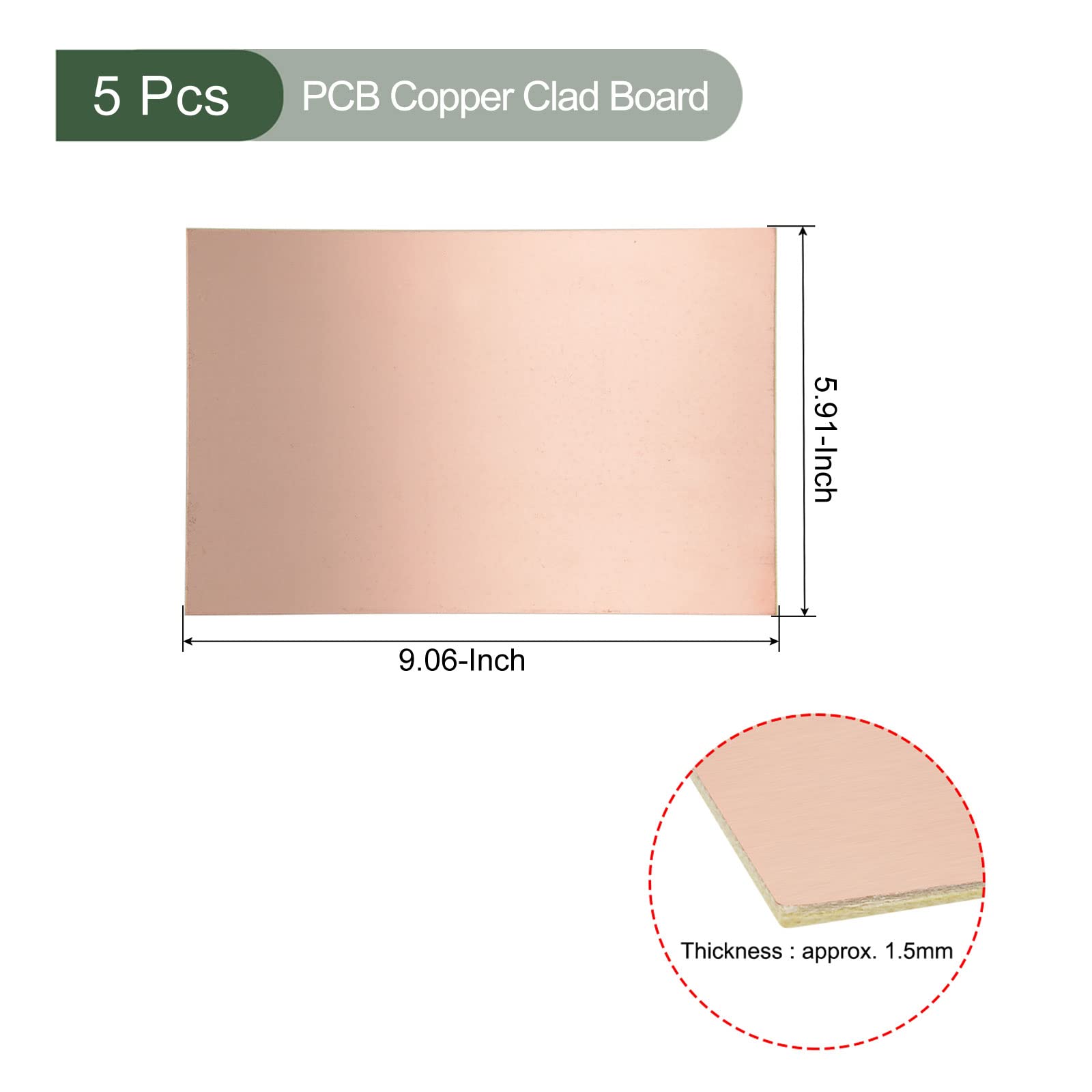 YOKIVE 5pz PCB Rame Rivestimento Scheda, FR4 Singolo-Lato Circuito Schede, Eccezionale per Elettronica Hobby, Incisione, Circuito Progetti (230mmx150mmx1.5mm)