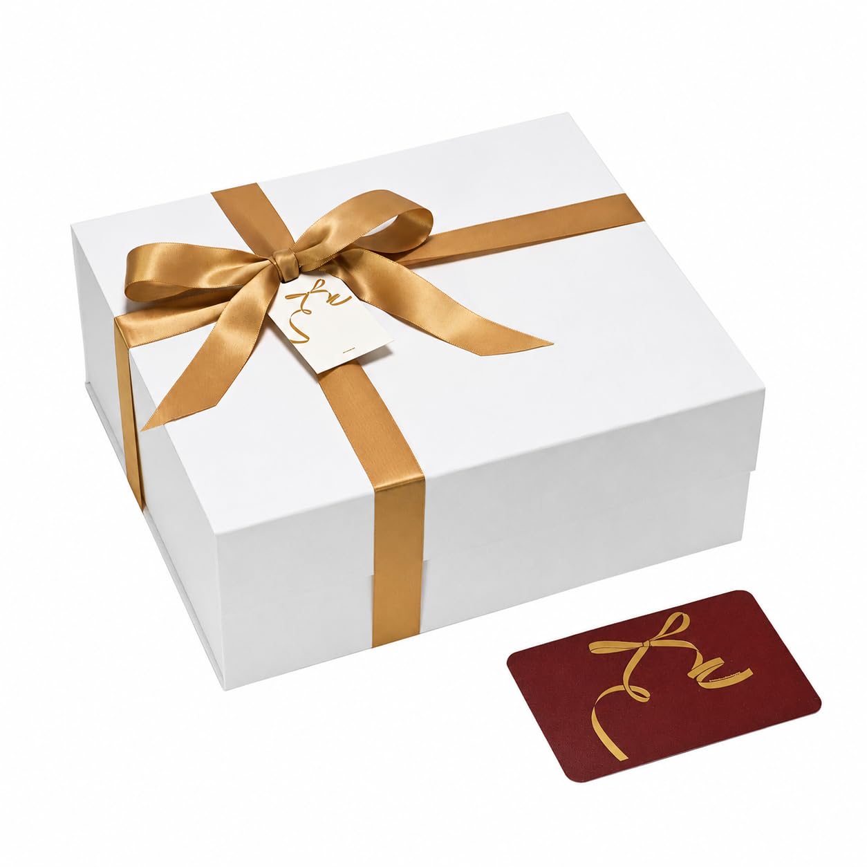 BloomWrap White Large Gift Box with Lid 33.5 x 30 x 12.5 cm, Shimmer Finish Magnetic Closure Foldable Present Box with Ribbon, Card & Gift Tag