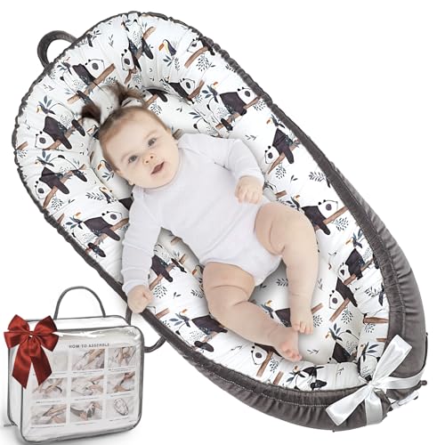 Image of JOCUTE Baby Lounger - Baby Lounger for Newborn 0-24 Months, Ultra Newborn Babies Essentials Gifts, Baby Snuggle Nest Me Baby Lounger, Lightweight Infant Baby Lounger Cover- Baby Panda