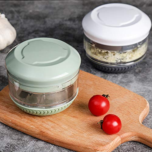FUHUIM Mini Manual Food Chopper, Durable Hand Held Food Choppers and Dicers, One More Free Blade, Fits for Chopping Vegetables/Fruits/Onions/Garlics/Salad/Coleslaw/Puree