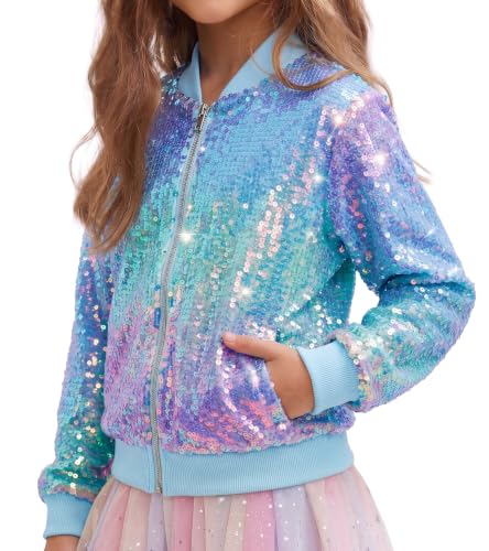 Image of Girls Sequin Bomber Jacket Sparkly Bomber Zipper Outfit 5-12T | Lightweight Sequin Jackets with Pockets